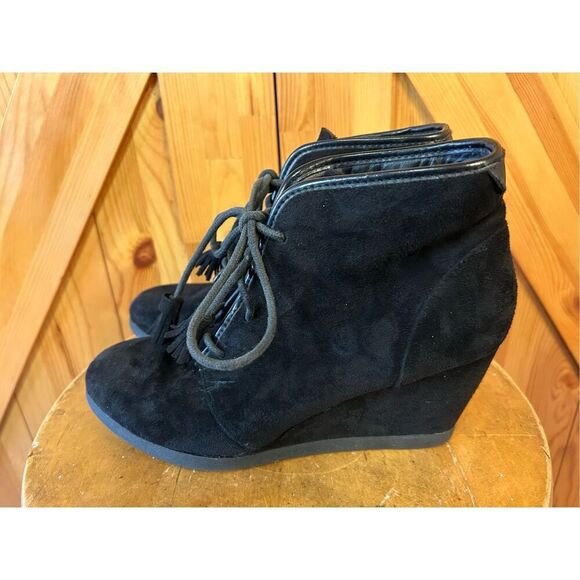 Madden Girl Boots Womens 8M  Domain Ankle Bootie Black Lace Up Wedge - Picture 3 of 8